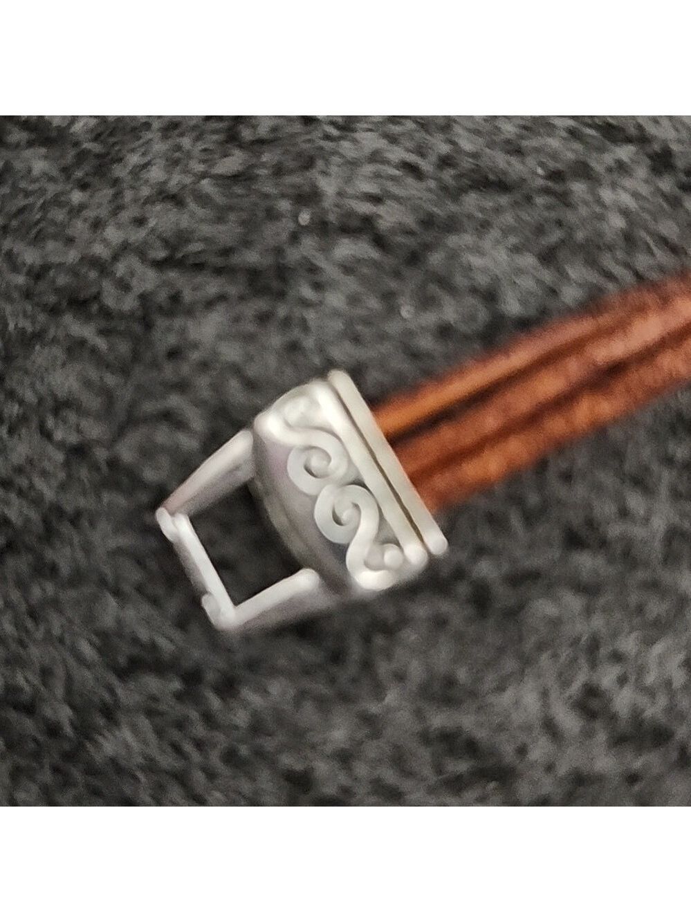 Silvertone Flower Bracelet Brown Cord - Picture 4 of 6